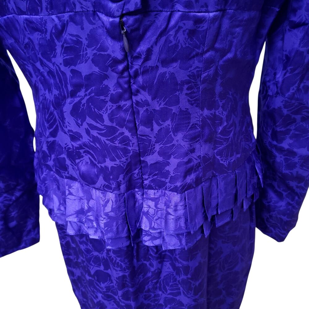 Vintage Flora Kung II New York Blue Floral Silk Dress Long Sleeve Back Zip Sz 8 - Picture 12 of 16